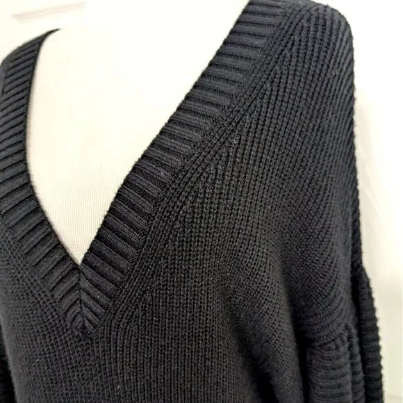 NEW Express Ribbed Maxi Dress Womens Size Medium Black Stretch V Neck Long - Picture 3 of 12